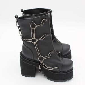 Demonia Assault 66 Platform Boots Womens Size 8 Black Chain Steampunk Goth Y2K